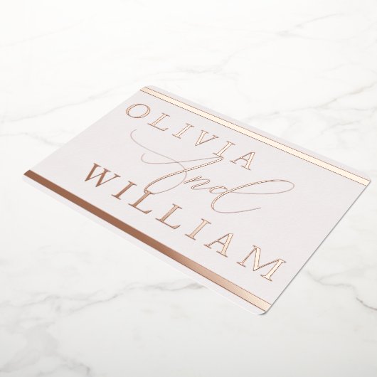 バラ金ゴールドおよびエレガント赤面モダン結婚の 箔招待状 (回転した状態)