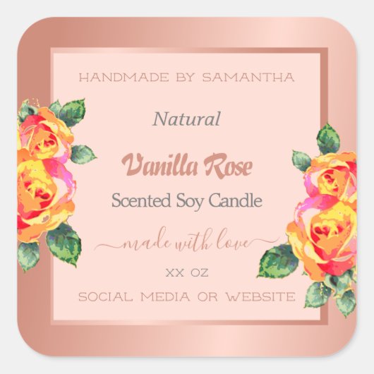 バラ金ゴールドおよびピンクフローラ製品の包装ラベル スクエアシール (正面)