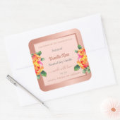 バラ金ゴールドおよびピンクフローラ製品の包装ラベル スクエアシール (封筒)