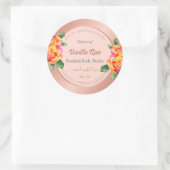 バラ金ゴールドおよびピンクフローラ製品の包装ラベル ラウンドシール (バッグ)