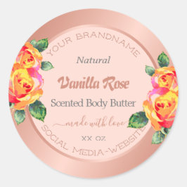 バラ金ゴールドおよびピンクフローラ製品の包装ラベル ラウンドシール