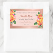 バラ金ゴールドおよびピンクフローラ製品の包装ラベル 長方形シール (バッグ)