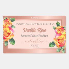 バラ金ゴールドおよびピンクフローラ製品の包装ラベル 長方形シール