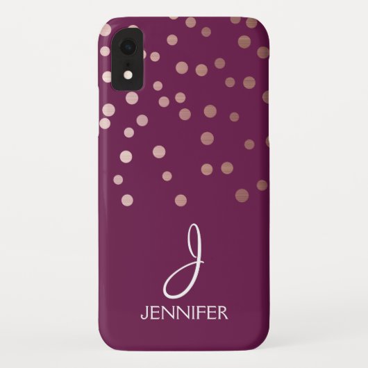 バラ金ゴールドおよびブルゴーニュ箔紙吹雪モノグラム Case-Mate iPhoneケース (裏面)