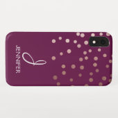 バラ金ゴールドおよびブルゴーニュ箔紙吹雪モノグラム Case-Mate iPhoneケース (裏面(横))