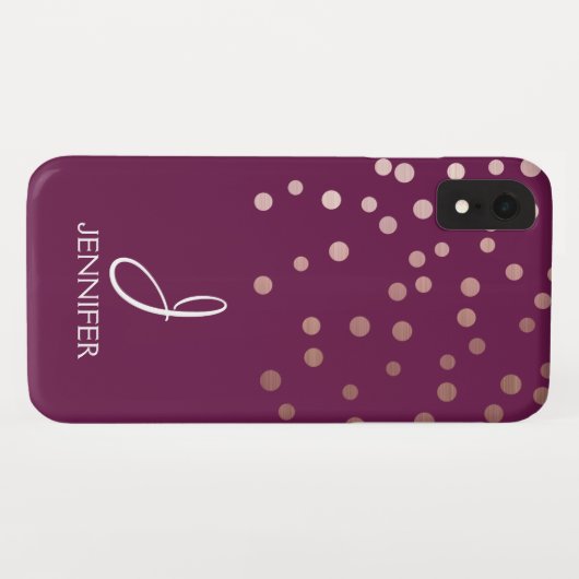 バラ金ゴールドおよびブルゴーニュ箔紙吹雪モノグラム Case-Mate iPhoneケース (裏面(横))