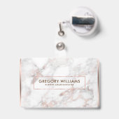 バラ金ゴールドおよび白フェイク大理石縁どフレーム バッジ (裏面（伸縮クリップ）)