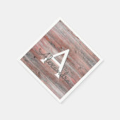 バラ金ゴールドおよび素朴ウッドモノグラム誕生日 スタンダードカクテルナプキン (角)