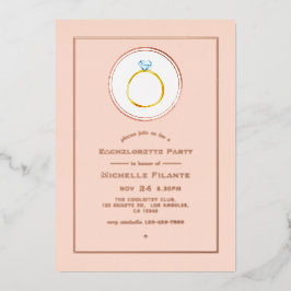 バラ金ゴールドおよび赤面ピンクダイヤモンドバチェロレッテ箔 箔招待状