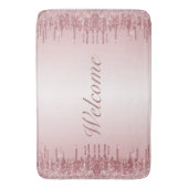 バラ金ゴールドおよび赤面ピンクモノグラム バスマット (正面縦)
