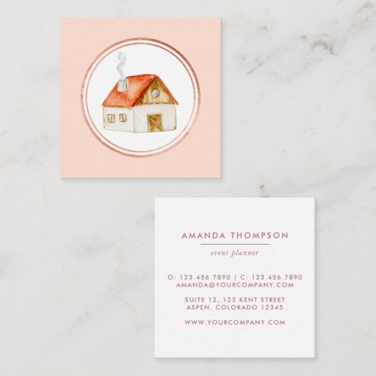 バラ金ゴールドおよび赤面不動産代理業者ソーシャルメディアのアイコン スクエア名刺 (正面/裏面)