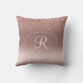 バラ金ゴールドおよび銀グリッターモノグラム クッション (裏面)