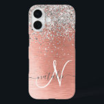 バラ金ゴールドかわいらし銀ガーリーグリッタースパークリー iPhone 16ケース<br><div class="desc">簡単にパーソナライズこのトレンディーシックな電話ケースデザインかわいらしは銀のグリッターをバラの金ゴールドブラシ付き金属背景にきらめく搭載する。</div>