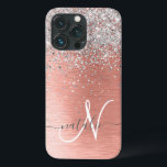 バラ金ゴールドかわいらし銀ガーリーグリッタースパークリー iPhone 13 PROケース<br><div class="desc">簡単にパーソナライズこのトレンディーシックな電話ケースデザインかわいらしは銀のグリッターをバラの金ゴールドブラシ付き金属背景にきらめく搭載する。</div>