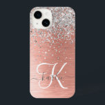 バラ金ゴールドかわいらし銀ガーリーグリッタースパークリー iPhone 14ケース<br><div class="desc">簡単にパーソナライズこのトレンディーシックな電話ケースデザインかわいらしは銀のグリッターをバラの金ゴールドブラシ付き金属背景にきらめく搭載する。</div>