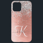 バラ金ゴールドかわいらし銀ガーリーグリッタースパークリー iPhone 12 PRO MAXケース<br><div class="desc">簡単にパーソナライズこのトレンディーシックな電話ケースデザインかわいらしは銀のグリッターをバラの金ゴールドブラシ付き金属背景にきらめく搭載する。</div>