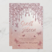 バラ金ゴールドが蝶を乾グラデーションかす 招待状 (正面/裏面)