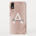 バラ金ゴールドきらきら光るラグジュアリースパークルグリッターモノグラム iPhone XRケース<br><div class="desc">バラ金ゴールド-赤面ピンクきらきら光るスパークルとグリッターグラデーションのフェイク高級モノグラムのファーストネームとイニシャルの電話のケースはモダンの高級モノグラム。一致する連絡アイテムのデザイナーをお願い</div>
