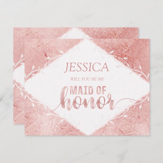 バラ金ゴールドきらめくが私のメイド・オブ・オーナー(花嫁付き添い人) 招待状 (正面/裏面)