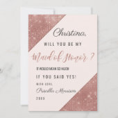 バラ金ゴールドきらめくグリッターシークインメイド・オブ・オーナー（花嫁付き添い人） 招待状 (正面)