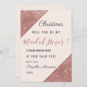 バラ金ゴールドきらめくグリッターシークインメイド・オブ・オーナー（花嫁付き添い人） 招待状 (正面/裏面)