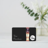 バラ金ゴールドきらめくデコールオンブラックダイヤモンドとロゴ 名刺 (スタンド正面)