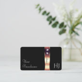 バラ金ゴールドきらめくデコールオンブラックダイヤモンドイニシャル 名刺 (スタンド正面)