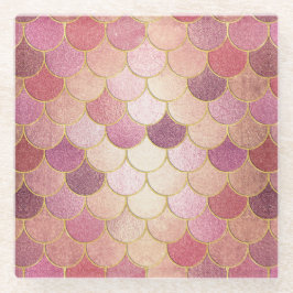 バラ金ゴールドきらめくマーメイドスケールパターン ガラスコースター