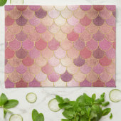 バラ金ゴールドきらめくマーメイドスケールパターン キッチンタオル (折り畳み)