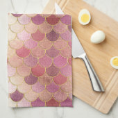 バラ金ゴールドきらめくマーメイドスケールパターン キッチンタオル (四つ折り)