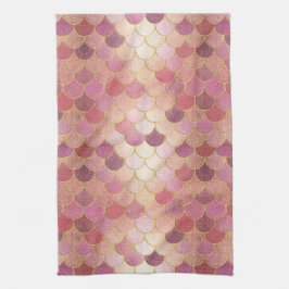 バラ金ゴールドきらめくマーメイドスケールパターン キッチンタオル