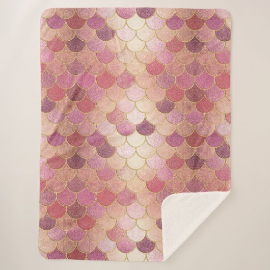 バラ金ゴールドきらめくマーメイドスケールパターン シェルパブランケット (正面)