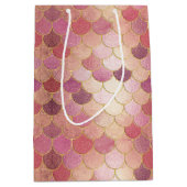 バラ金ゴールドきらめくマーメイドスケールパターン ミディアムペーパーバッグ (正面)