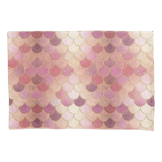 バラ金ゴールドきらめくマーメイドスケールパターン 枕カバー (正面)