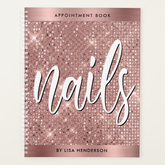 バラ金ゴールドきらめく爪、 ネイルアポイントメントブックプランナー プランナー手帳 (正面)