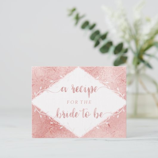 バラ金ゴールドきらめく箔ブライダルシャワーレシピカード ポストカード (スタンド正面)