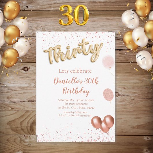 バラ金ゴールドきらめく30th誕生日招待状 招待状