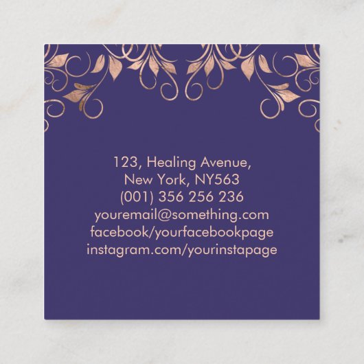 バラ金ゴールドとアメジストハスの花 スクエア名刺 (裏面)