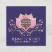 バラ金ゴールドとアメジストハスの花 スクエア名刺 (正面)