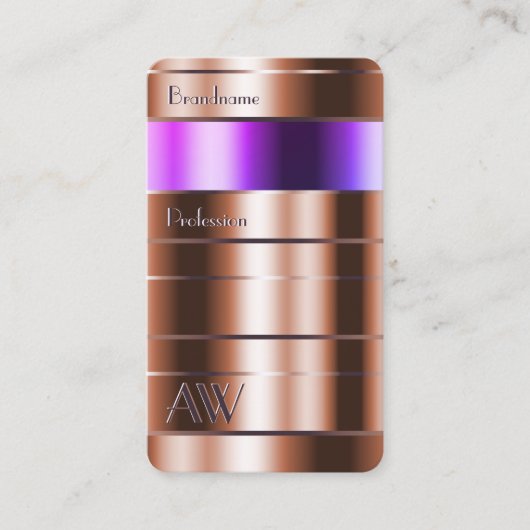 バラ金ゴールドとイニシャル付きピンクパープルグラデーション 名刺 (正面)