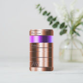 バラ金ゴールドとイニシャル付きピンクパープルグラデーション 名刺 (スタンド正面)