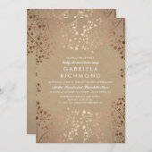 バラ金ゴールドとクラフトフローラホワイトベビーシャワー 招待状 (正面/裏面)