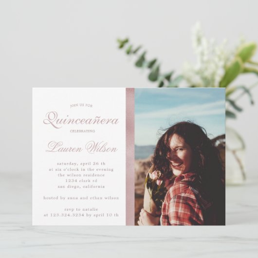 バラ金ゴールドとグリッターキンセアニェラフォト招待状 招待状 (スタンド正面)