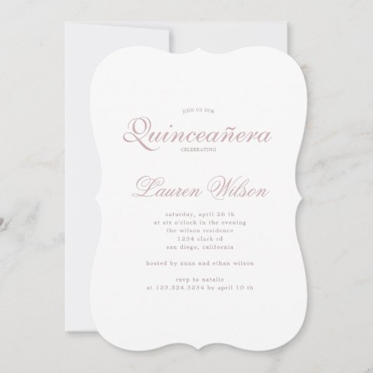 バラ金ゴールドとグリッターキンセアニェラ招待状 招待状 (正面)