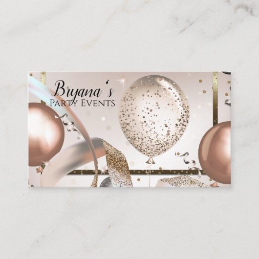 バラ金ゴールドとグリッターバルーンパーティーソーシャルメディア 名刺 (正面)