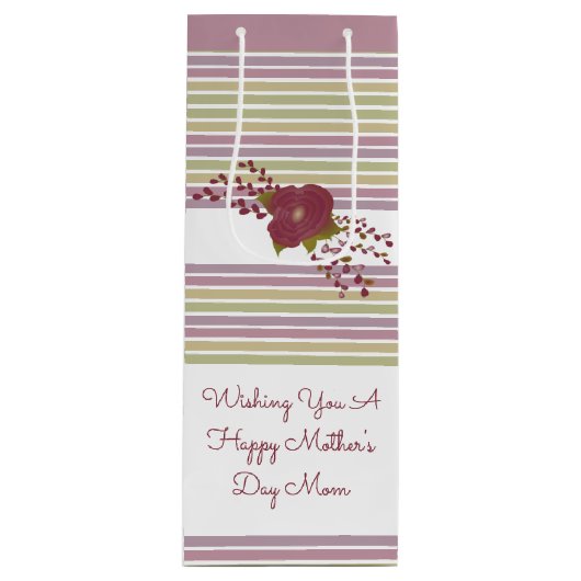 バラ金ゴールドとグリーン ワインギフトバッグ (正面)