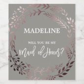 バラ金ゴールドとグレーが私のメイド・オブ・オーナー(花嫁付き添い人) ワインラベル (シングルラベル)