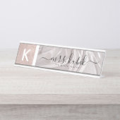 バラ金ゴールドとサテンパーソナライズされたデスク名プレート デスクネームプレート (正面)