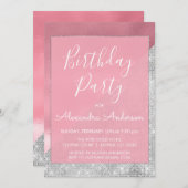 バラ金ゴールドとシルバースパークルアエージ誕生日 招待状 (正面/裏面)