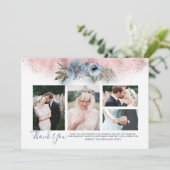 バラ金ゴールドとダスティー結婚ブルーの写真カード 招待状 (スタンド正面)